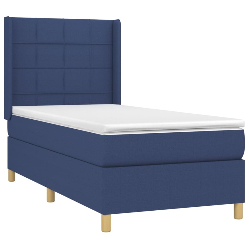 Cama box spring con colchón tela azul 90x190