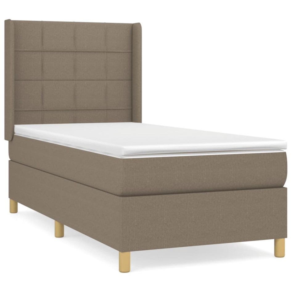 Cama box spring con colchón tela gris taupe 100x200