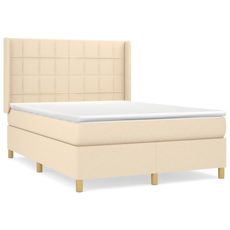 Cama box spring con colchón tela color crema 140x190