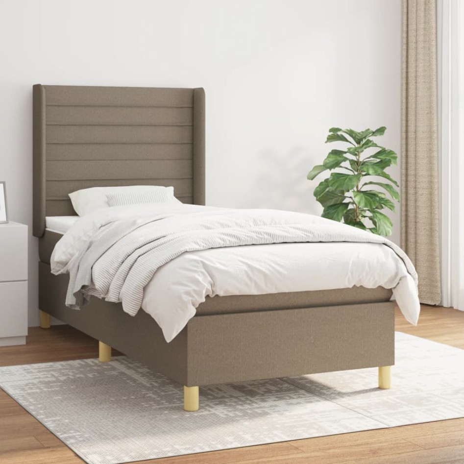 Cama box spring con colchón tela gris taupe 90x190