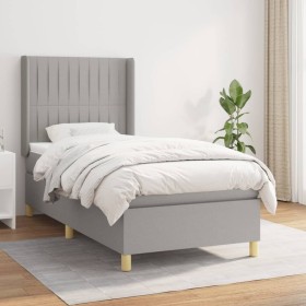 Cama box spring con colchón tela gris claro 90x190