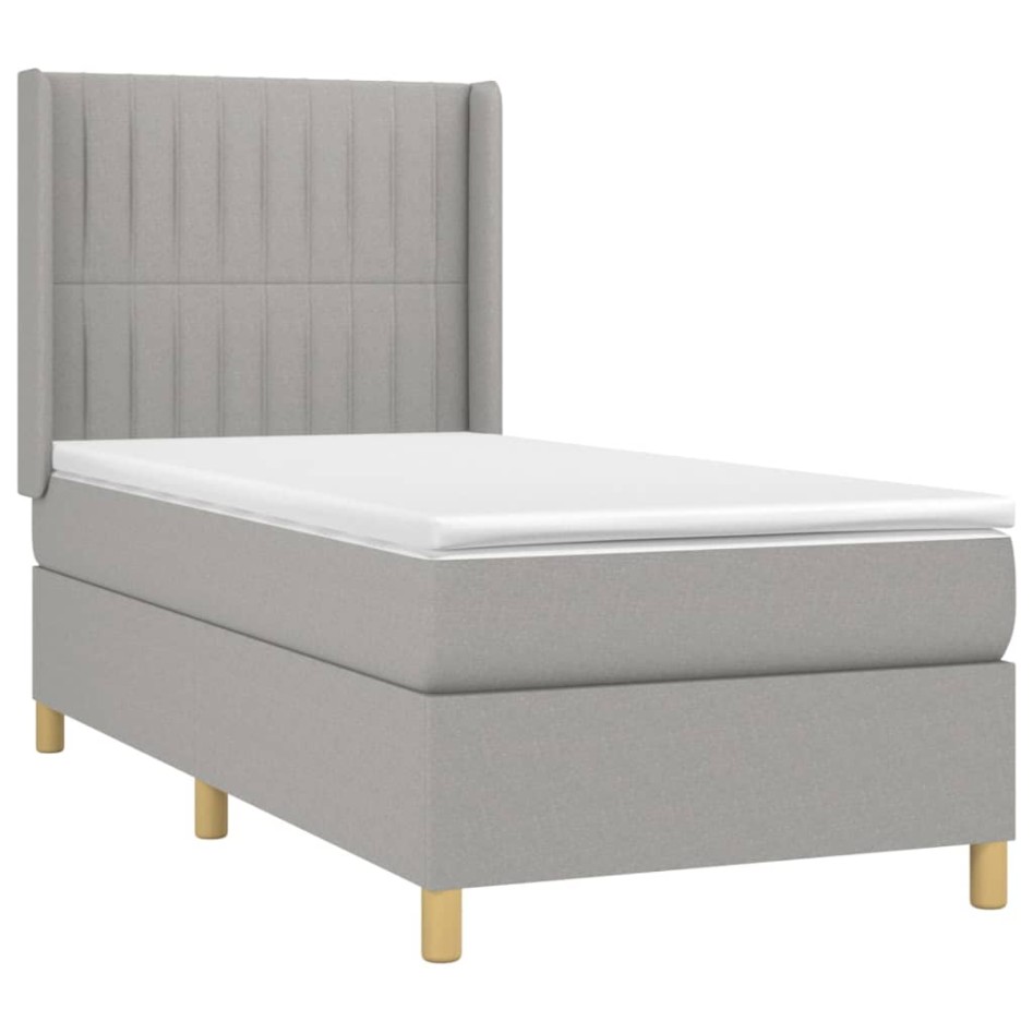 Cama box spring con colchón tela gris claro 80x200