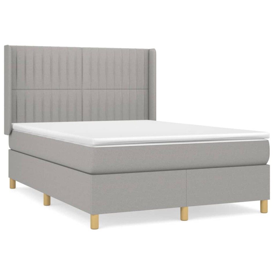 Cama box spring con colchón tela gris claro 140x200