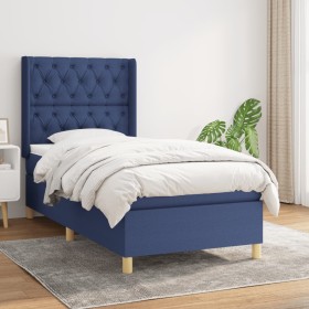 Cama box spring con colchón tela azul 80x200