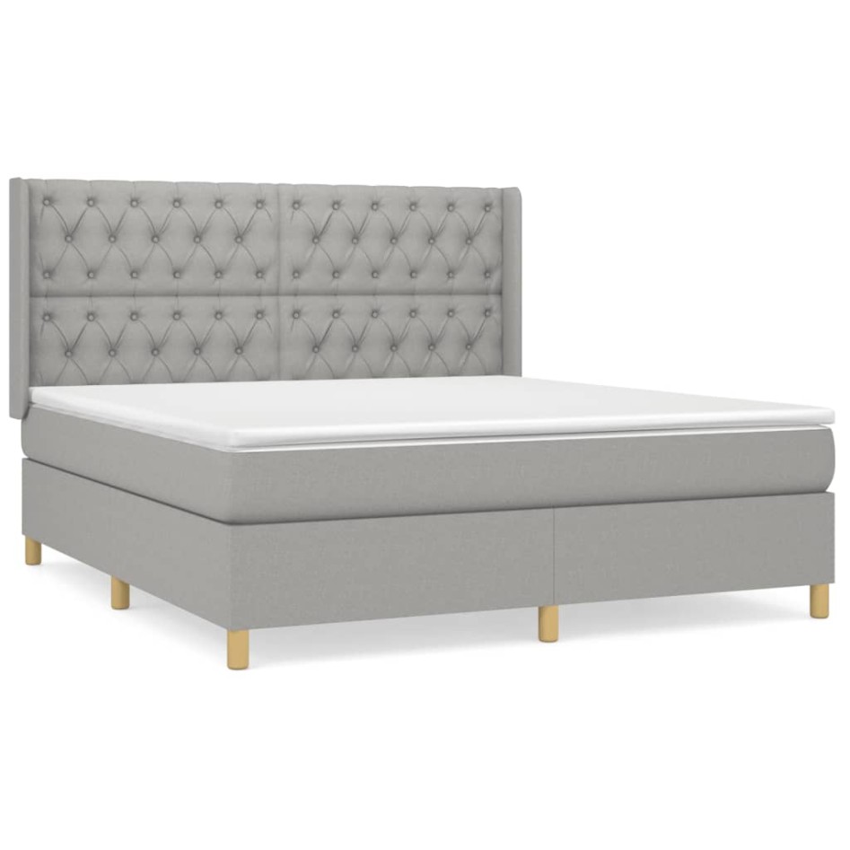 Cama box spring con colchón tela gris claro 160x200