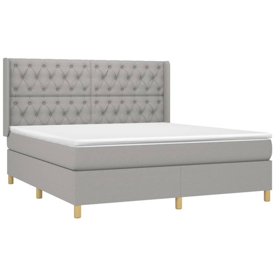 Cama box spring con colchón tela gris claro 160x200