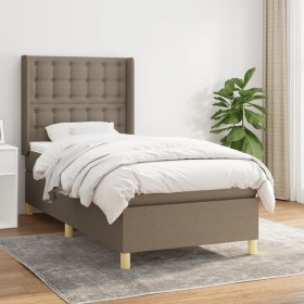 Cama box spring con colchón tela gris taupe 80x200