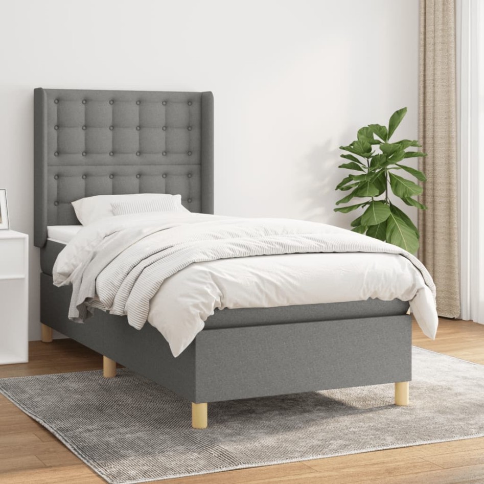 Cama box spring con colchón tela gris oscuro 90x190