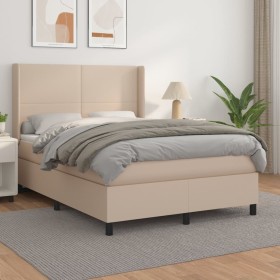 Cama box spring con colchón cuero sintético capuchino