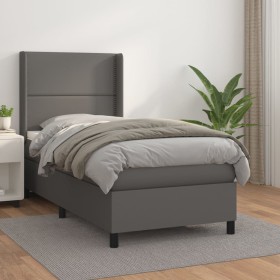 Cama box spring con colchón cuero sintético gris 80x200