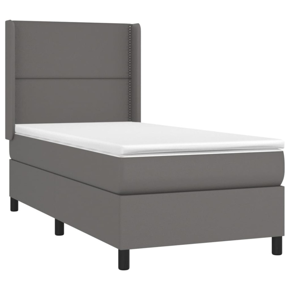 Cama box spring con colchón cuero sintético gris 80x200