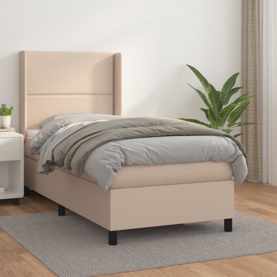 Cama box spring con colchón cuero sintético capuchino