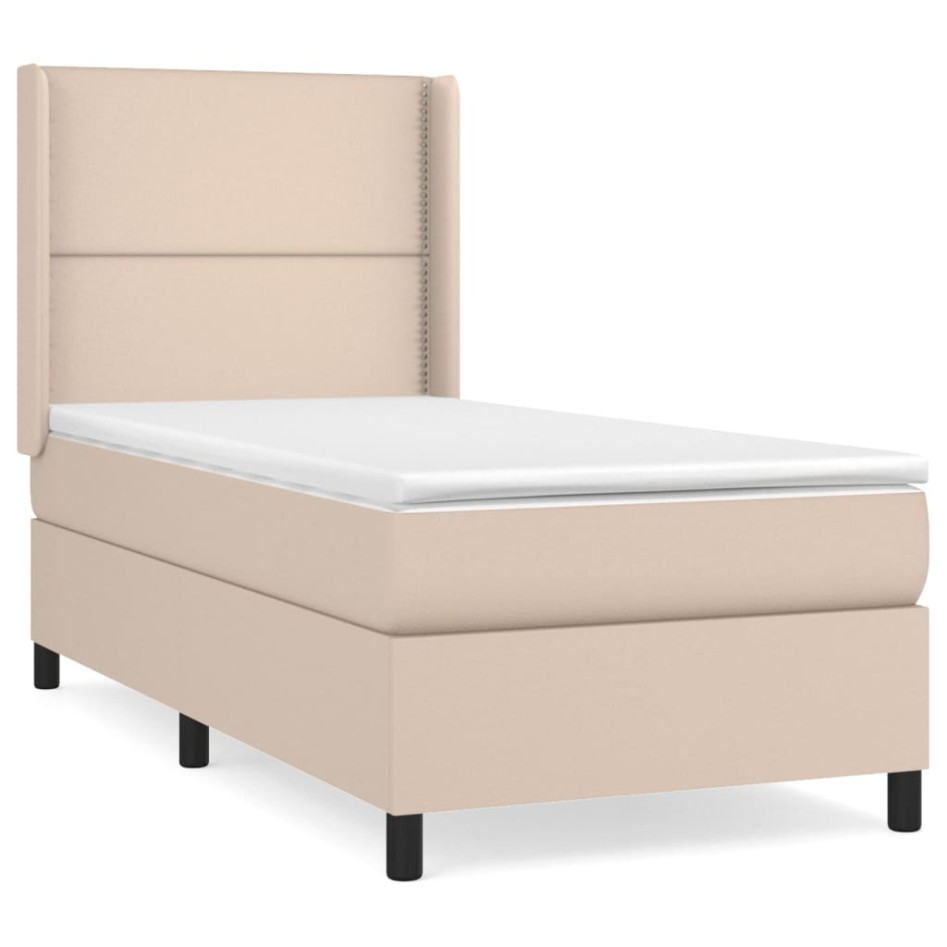 Cama box spring con colchón cuero sintético capuchino