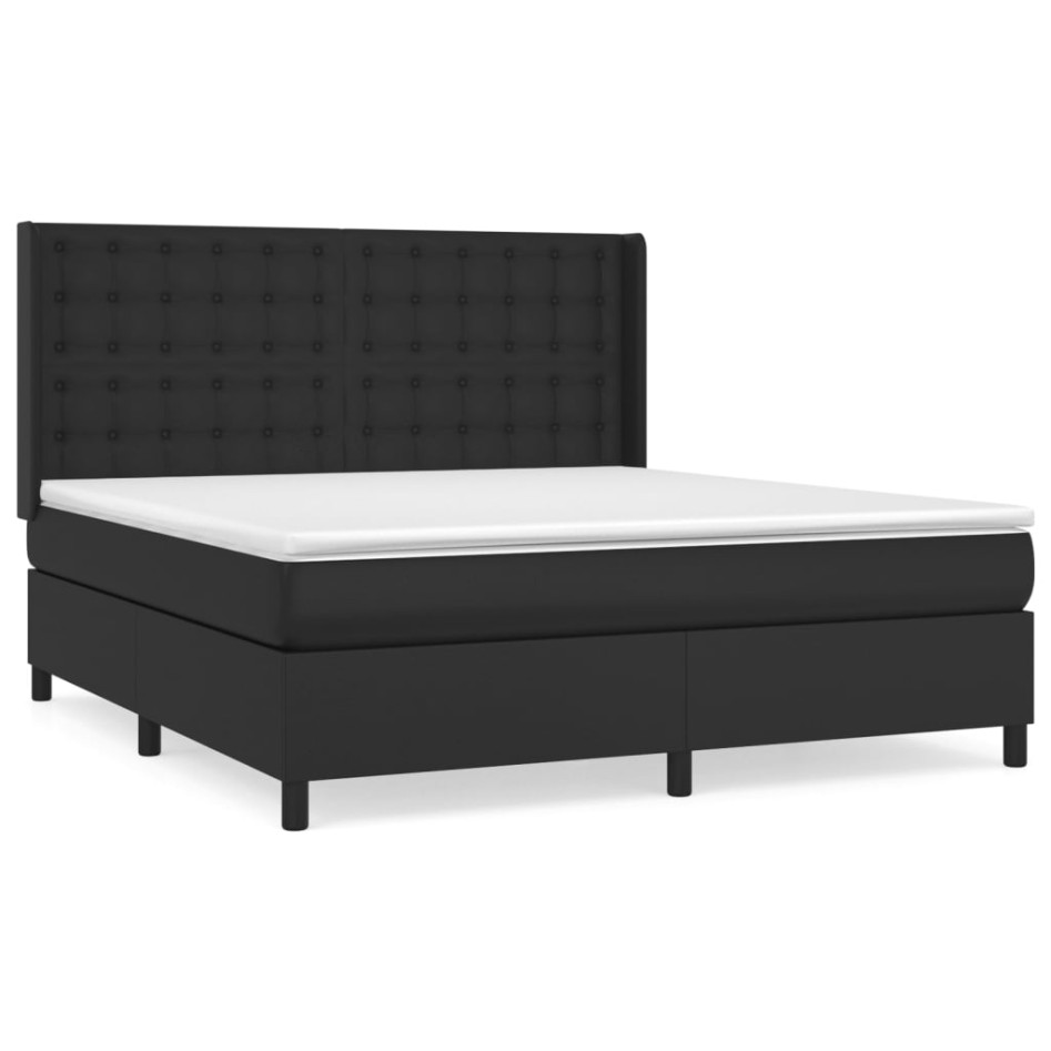 Cama box spring con colchón cuero sintético negro 160x200