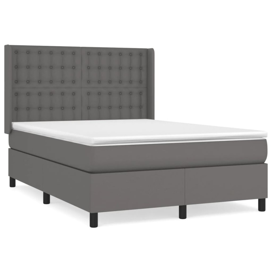 Cama box spring con colchón cuero sintético gris 140x200