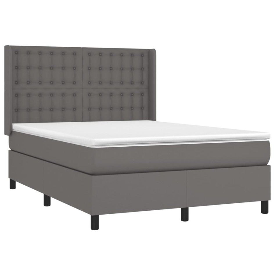 Cama box spring con colchón cuero sintético gris 140x200