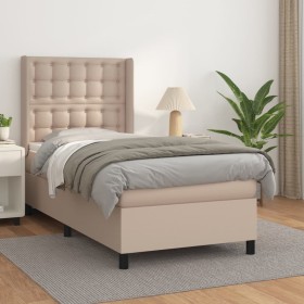 Cama box spring con colchón cuero sintético capuchino 90x200