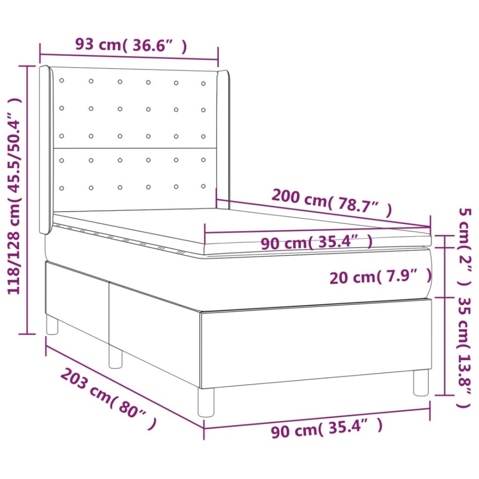 Cama box spring con colchón cuero sintético capuchino 90x200