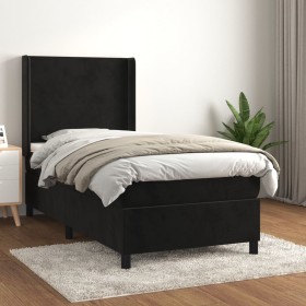 Cama box spring con colchón terciopelo negro 100x200