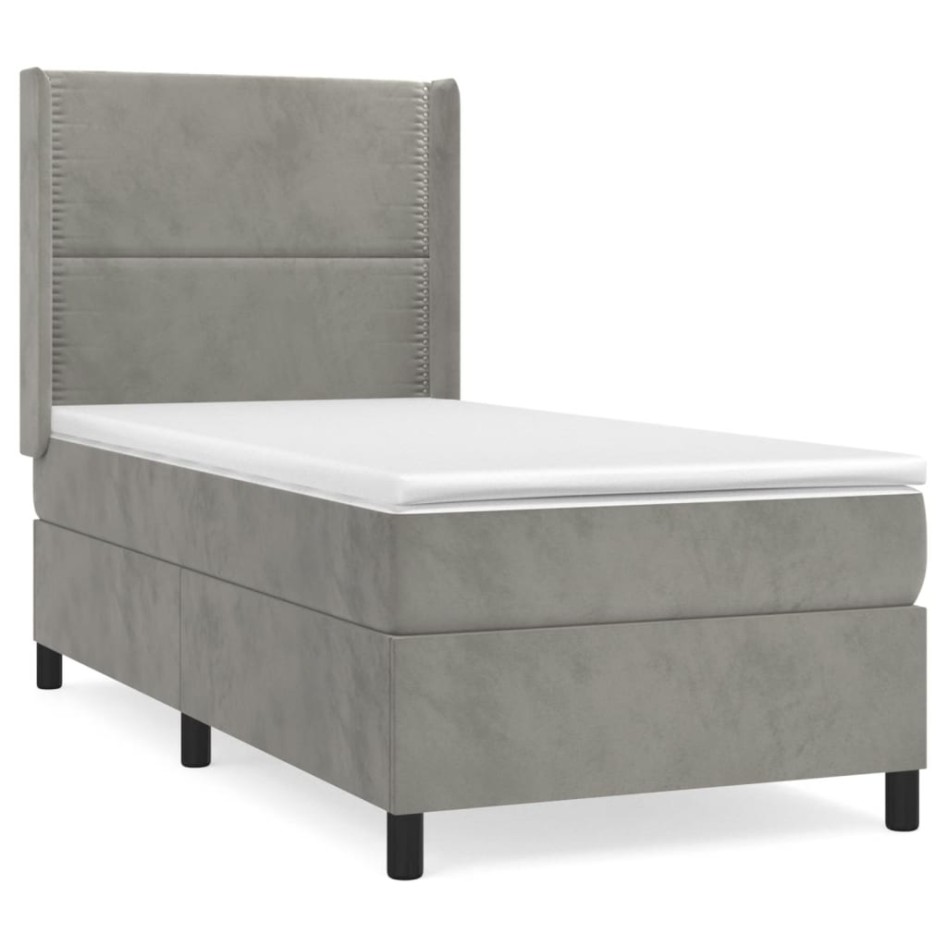 Cama box spring con colchón terciopelo gris claro 100x200