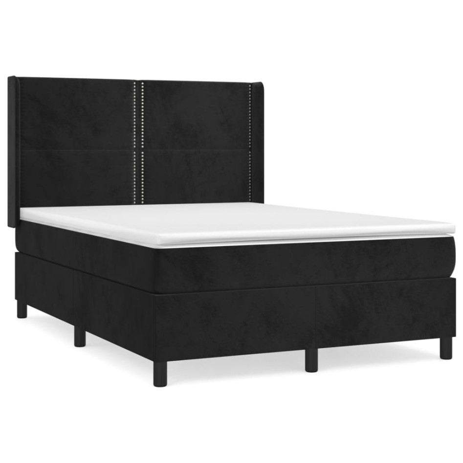 Cama box spring con colchón terciopelo negro 140x190