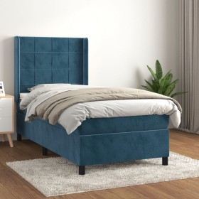 Cama box spring con colchón terciopelo azul oscuro 90x190