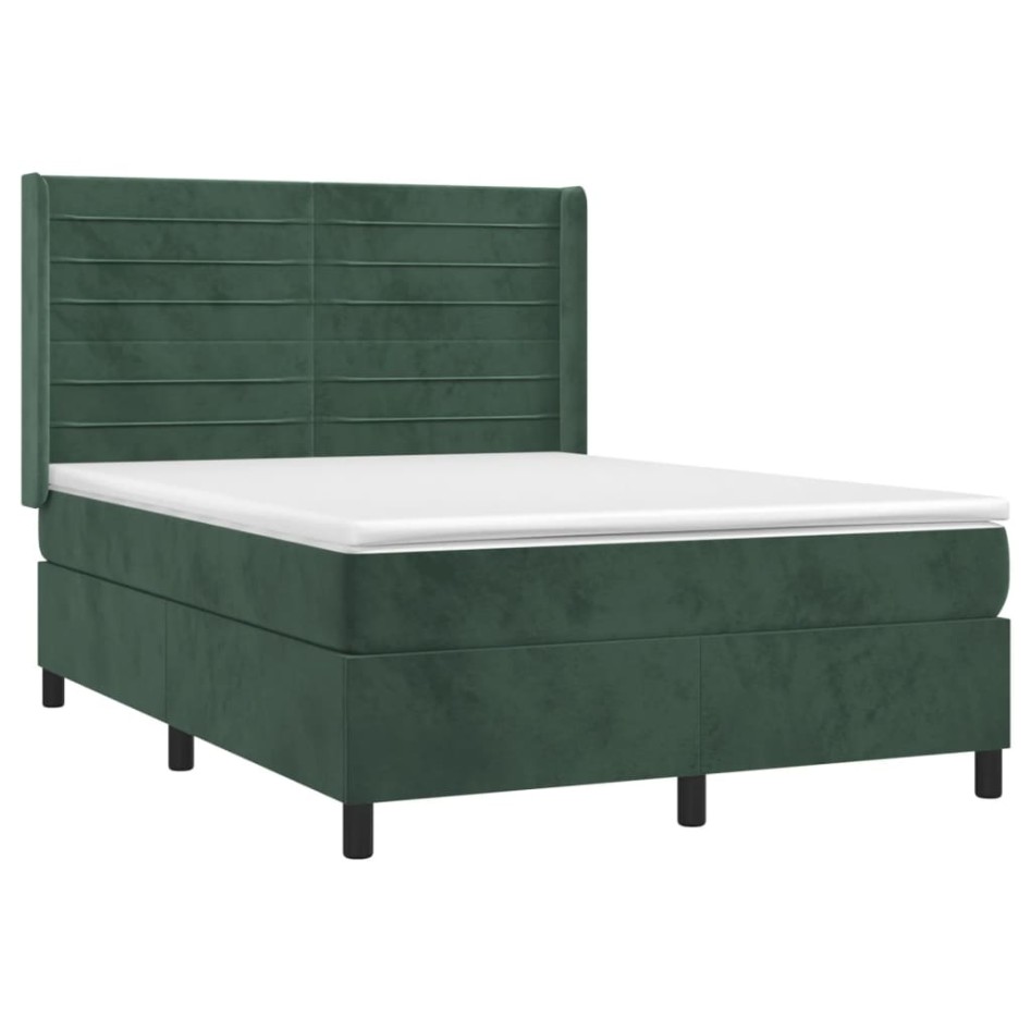 Cama box spring con colchón terciopelo verde oscuro 140x190