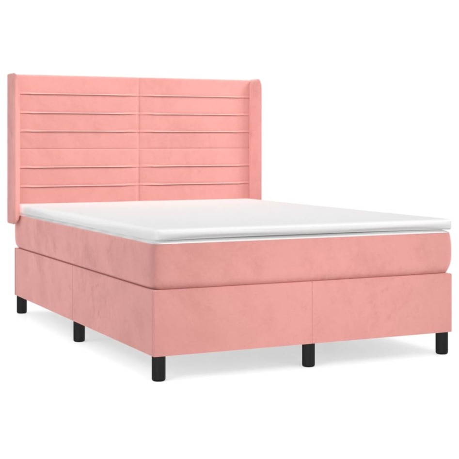Cama box spring con colchón terciopelo rosa 140x200