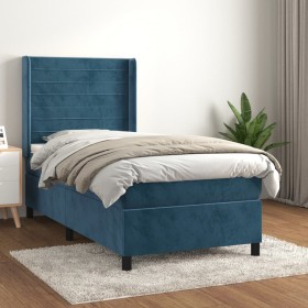 Cama box spring con colchón terciopelo azul oscuro 100x200