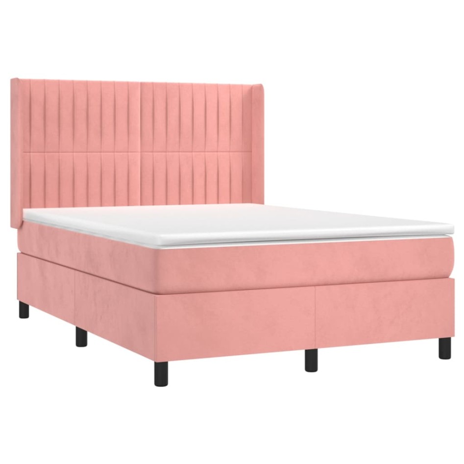 Cama box spring con colchón terciopelo rosa 140x190