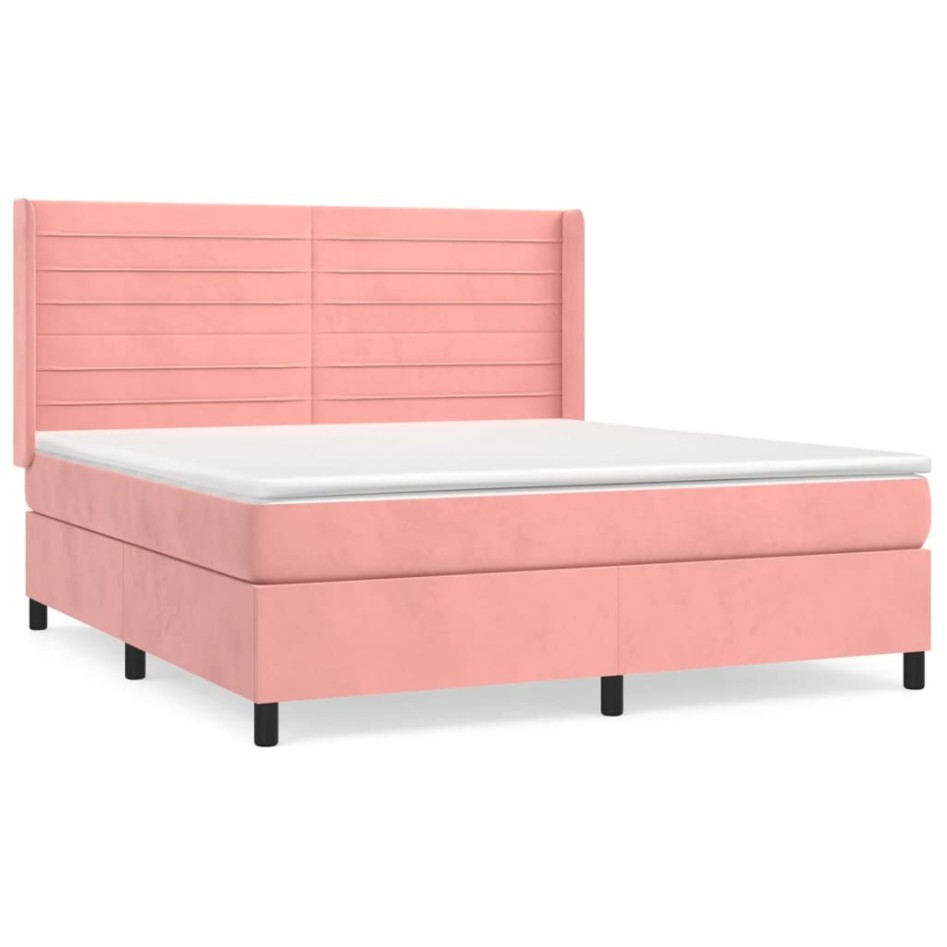 Cama box spring con colchón terciopelo rosa 160x200