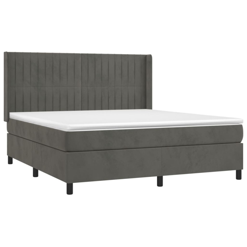 Cama box spring con colchón terciopelo gris oscuro 180x200