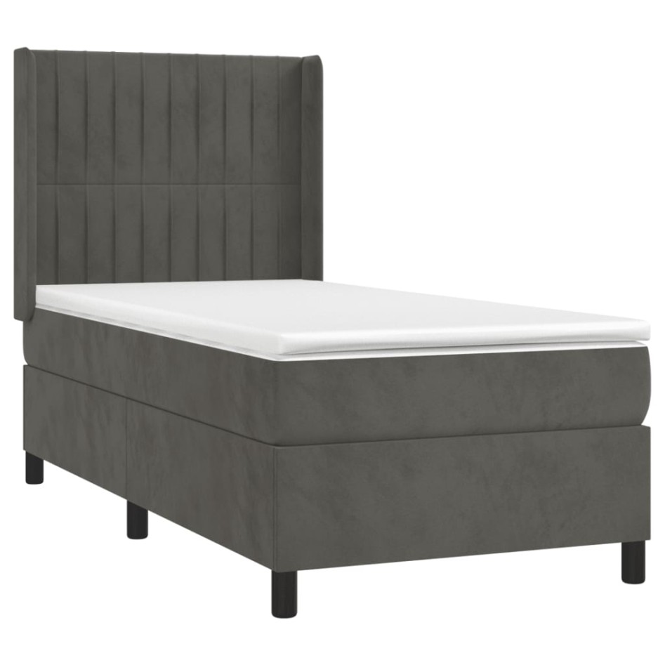 Cama box spring con colchón terciopelo gris oscuro 100x200