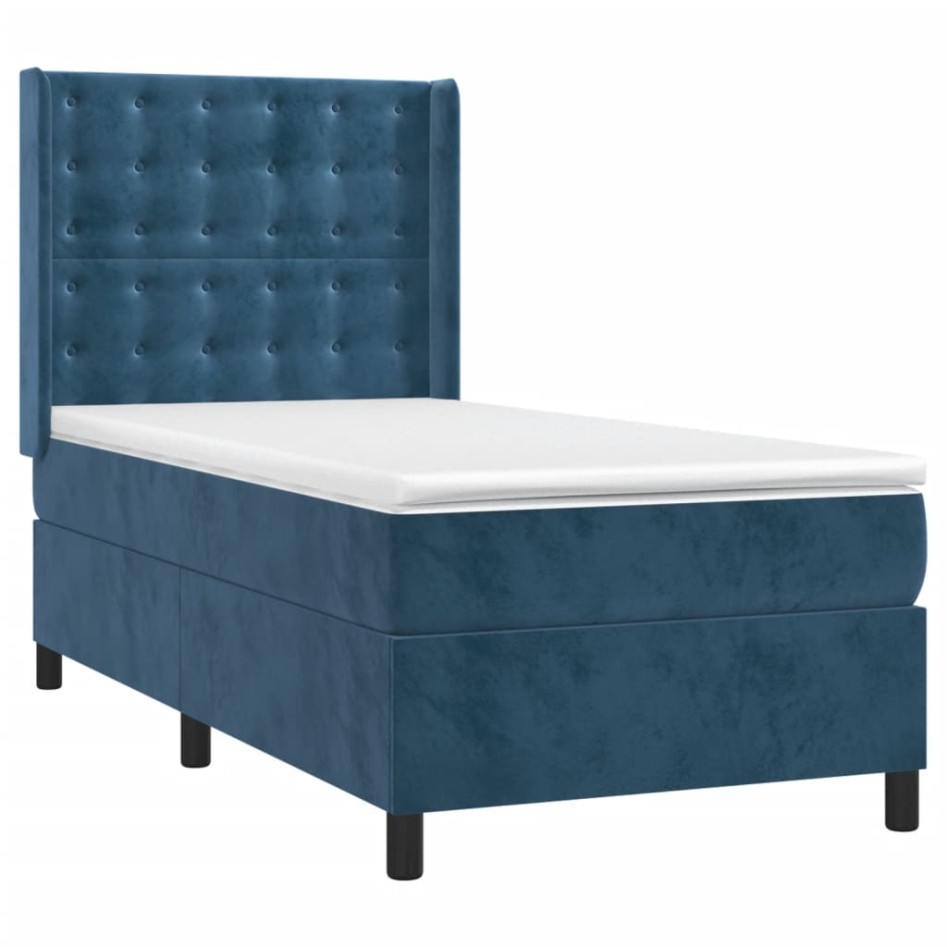 Cama box spring con colchón terciopelo azul oscuro 80x200