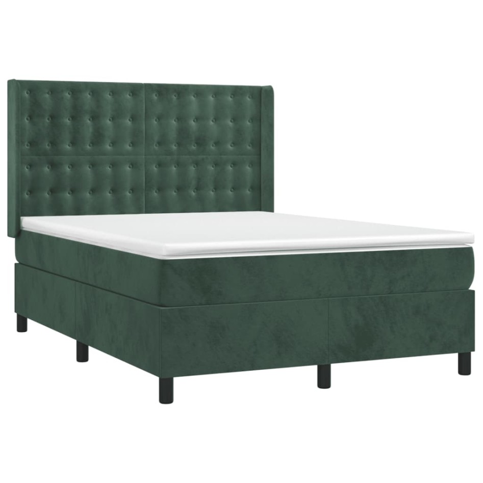 Cama box spring con colchón terciopelo verde oscuro 140x190