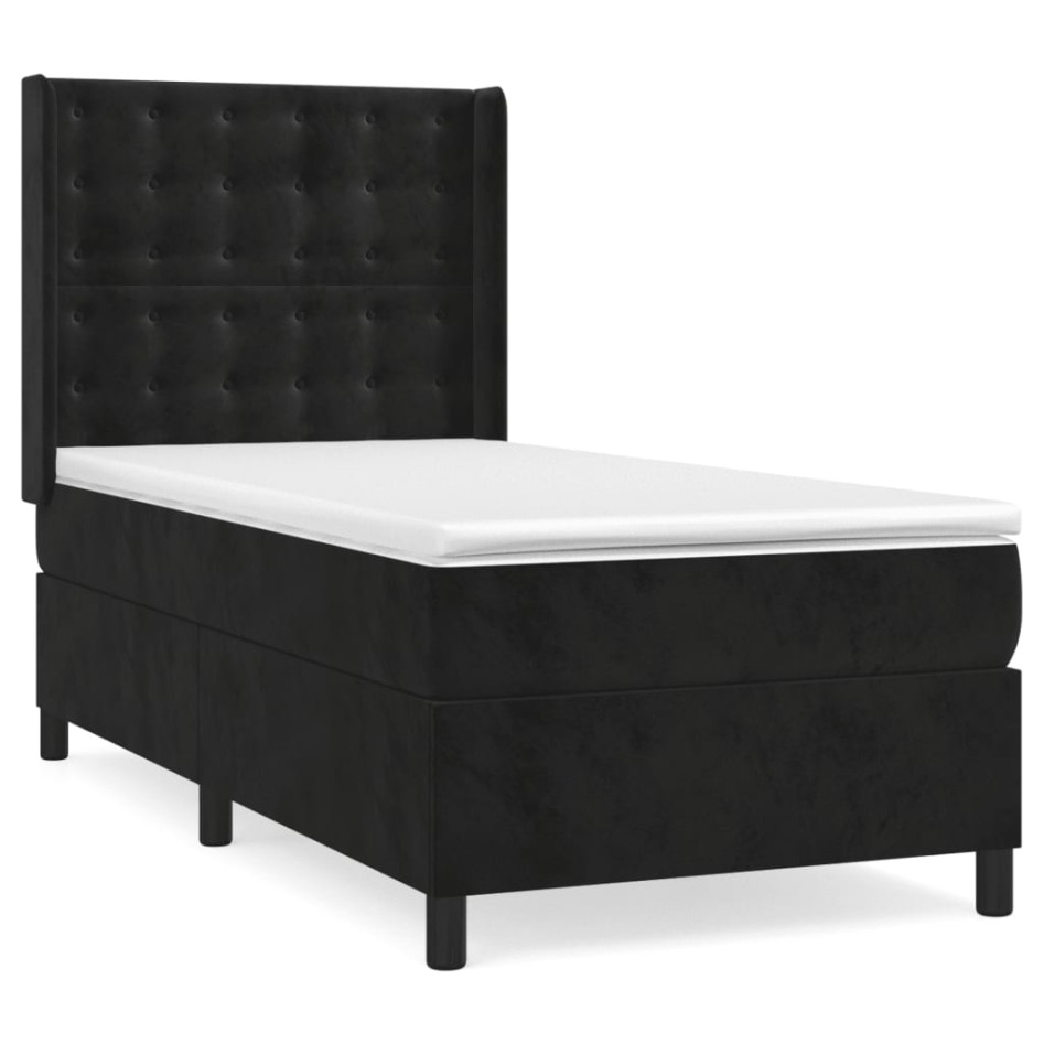 Cama box spring con colchón terciopelo negro 100x200