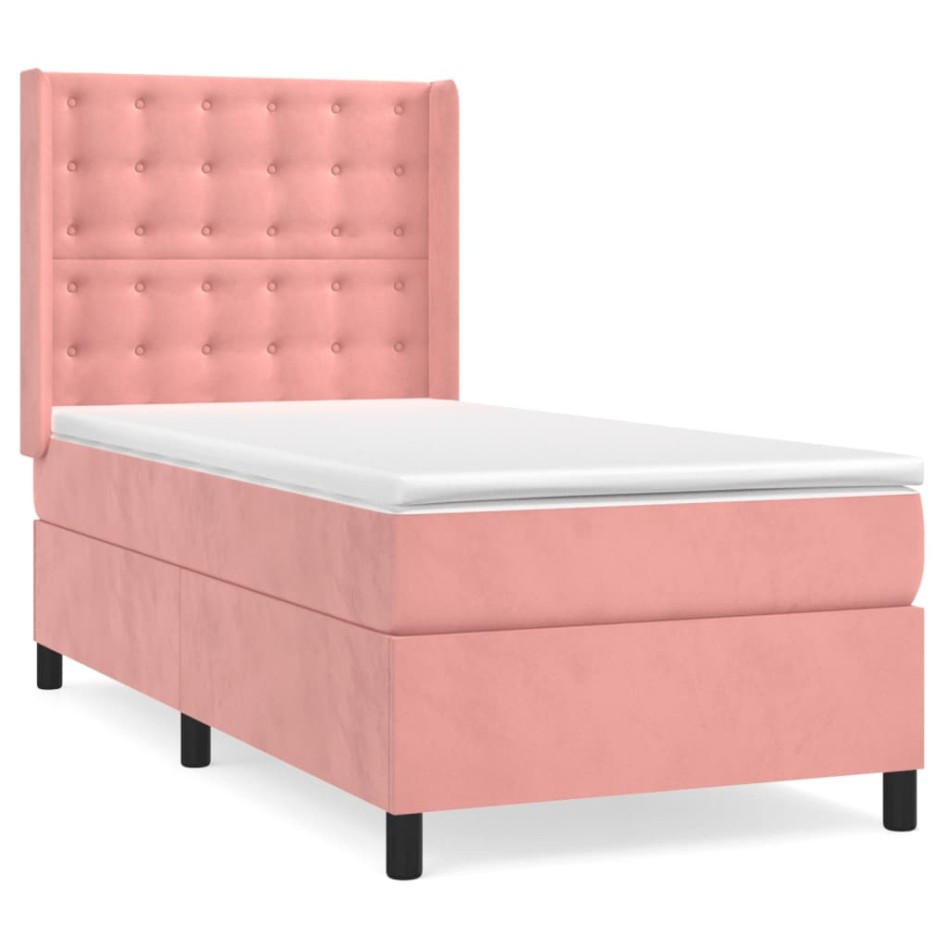 Cama box spring con colchón terciopelo rosa 90x190
