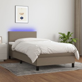 Cama box spring con colchón LED tela gris taupe 80x200