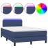 Cama box spring con colchón y LED tela azul 120x200