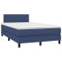 Cama box spring con colchón y LED tela azul 120x200