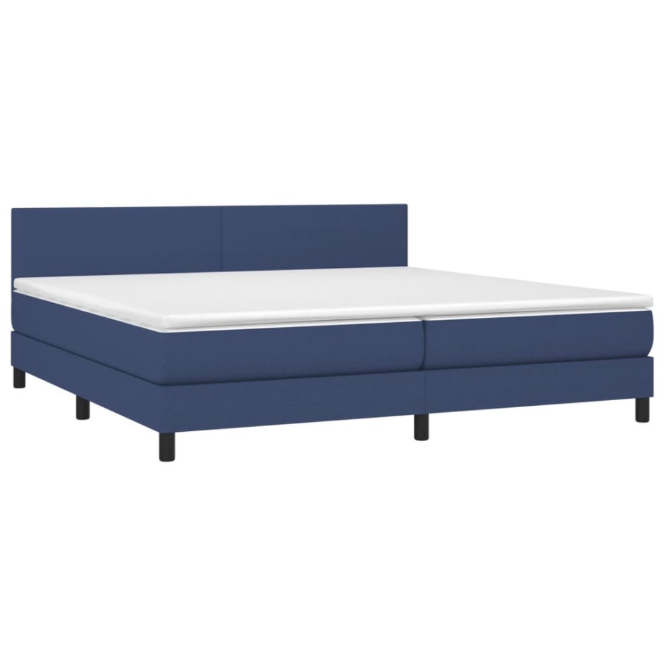 Cama box spring con colchón y LED tela azul 200x200