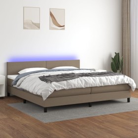 Cama box spring con colchón LED tela gris taupe 200x200