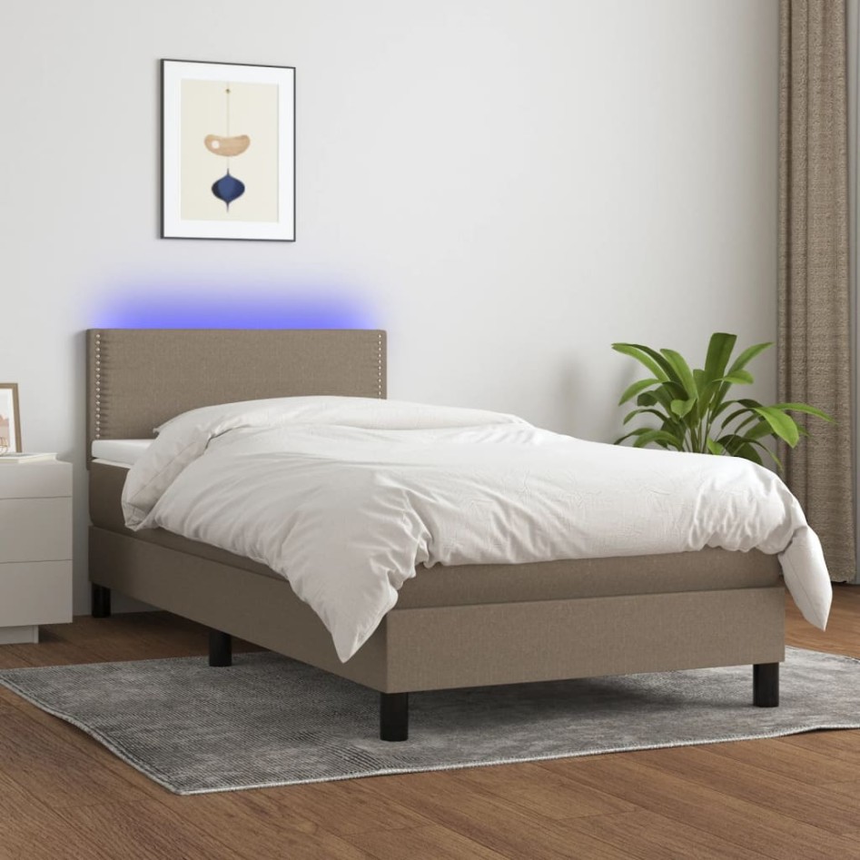 Cama box spring colchón y luces LED gris taupe 80x200