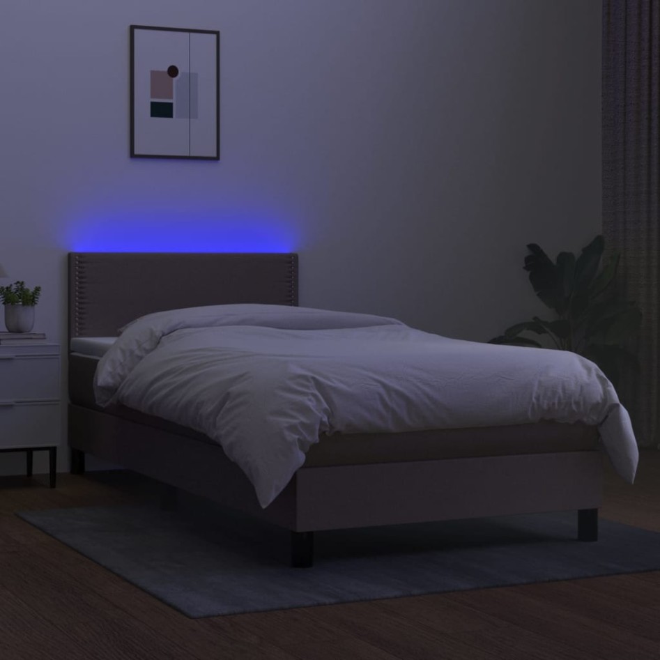 Cama box spring colchón y luces LED gris taupe 80x200