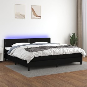 Cama box spring colchón y luces LED tela negro 200x200