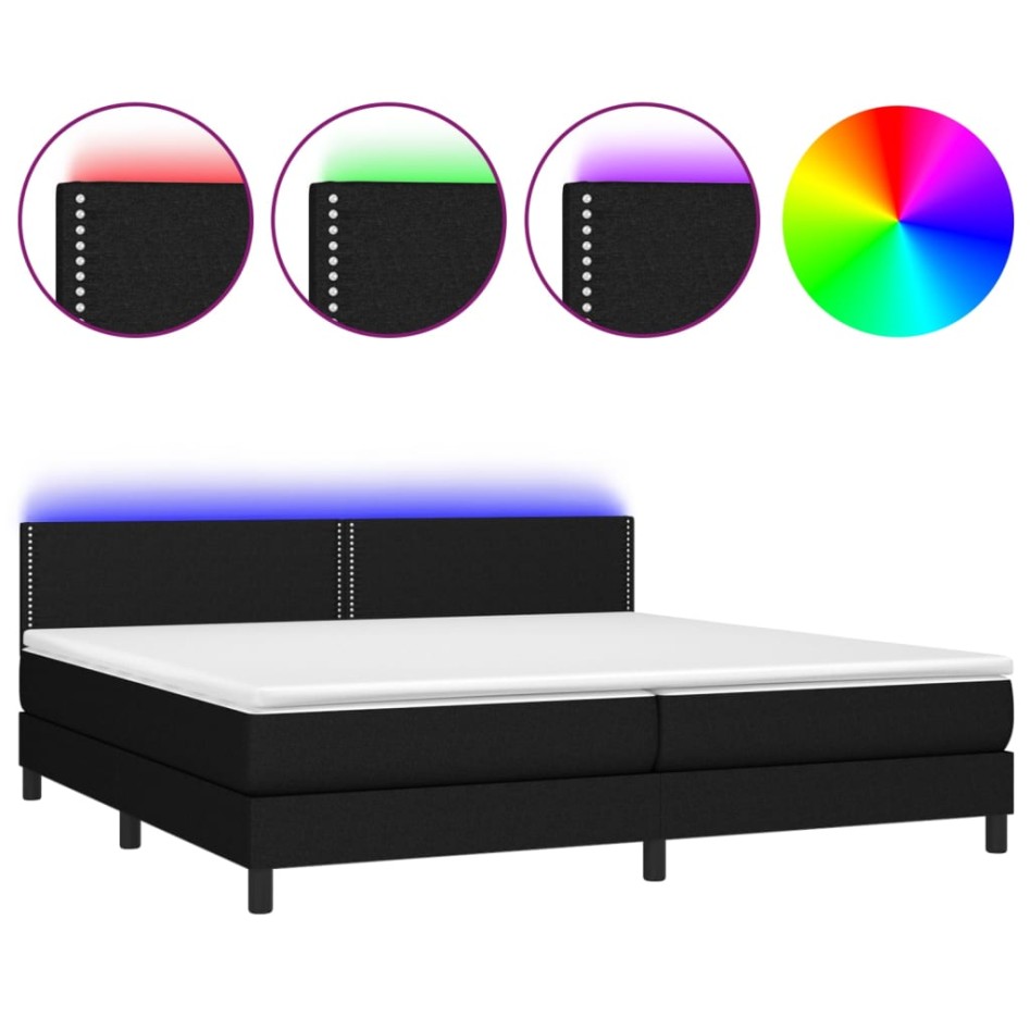 Cama box spring colchón y luces LED tela negro 200x200