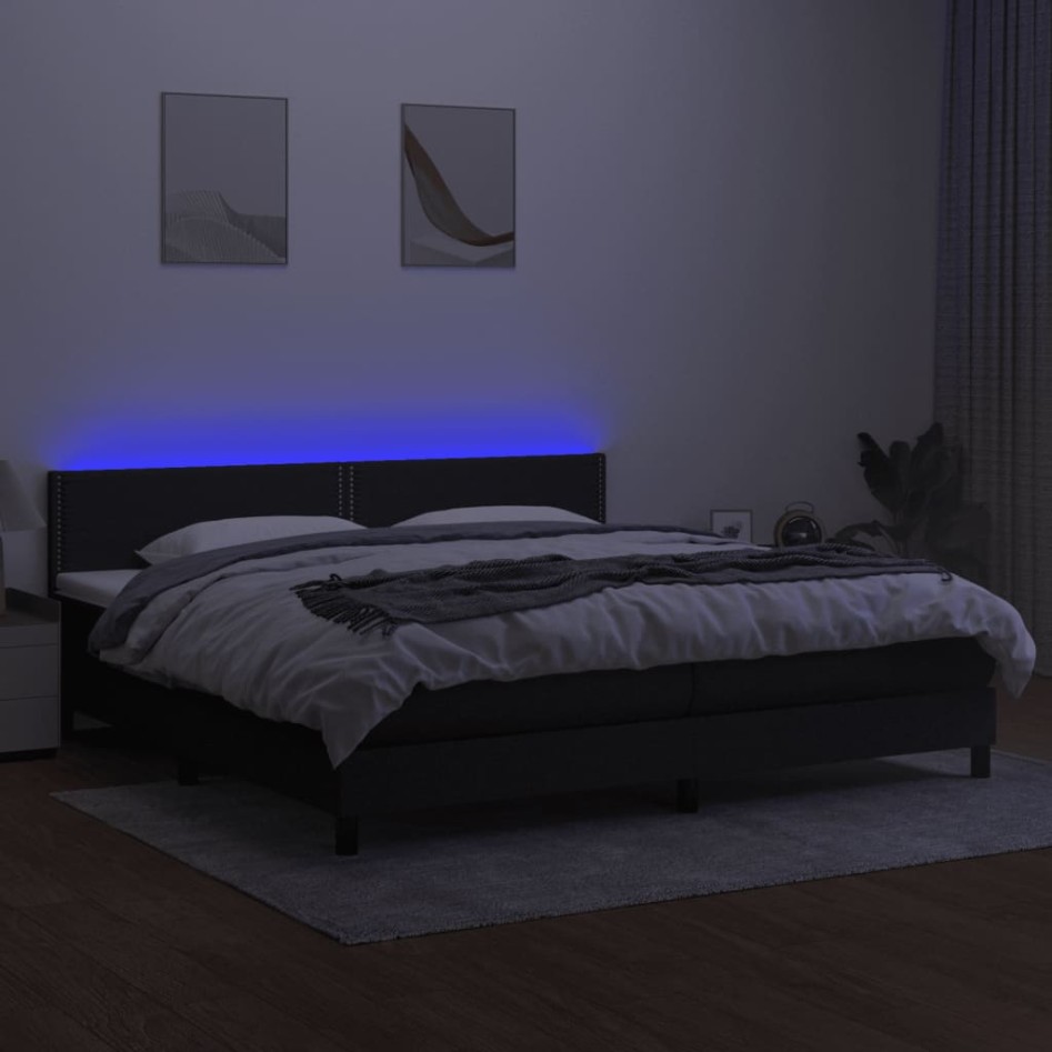 Cama box spring colchón y luces LED tela negro 200x200