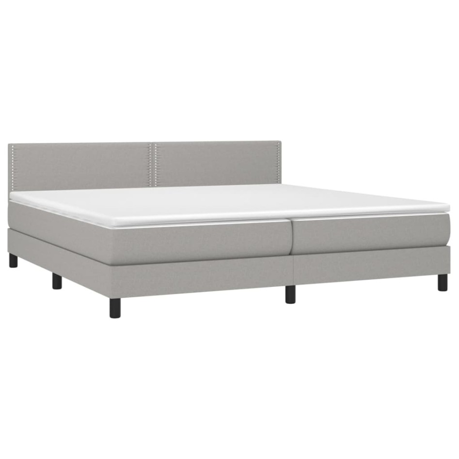 Cama box spring con colchón tela y LED gris claro 200x200