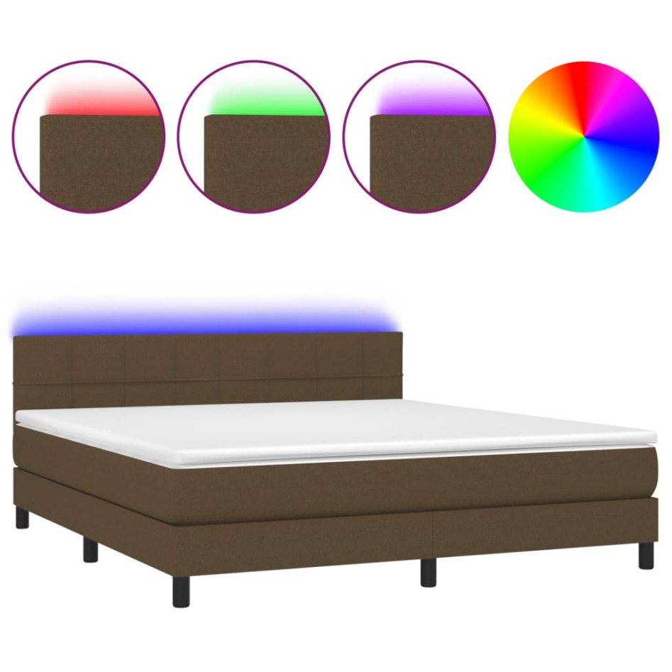 Cama box spring colchón luces LED tela marrón oscuro