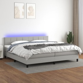 Cama box spring con colchón tela y LED gris claro 200x200